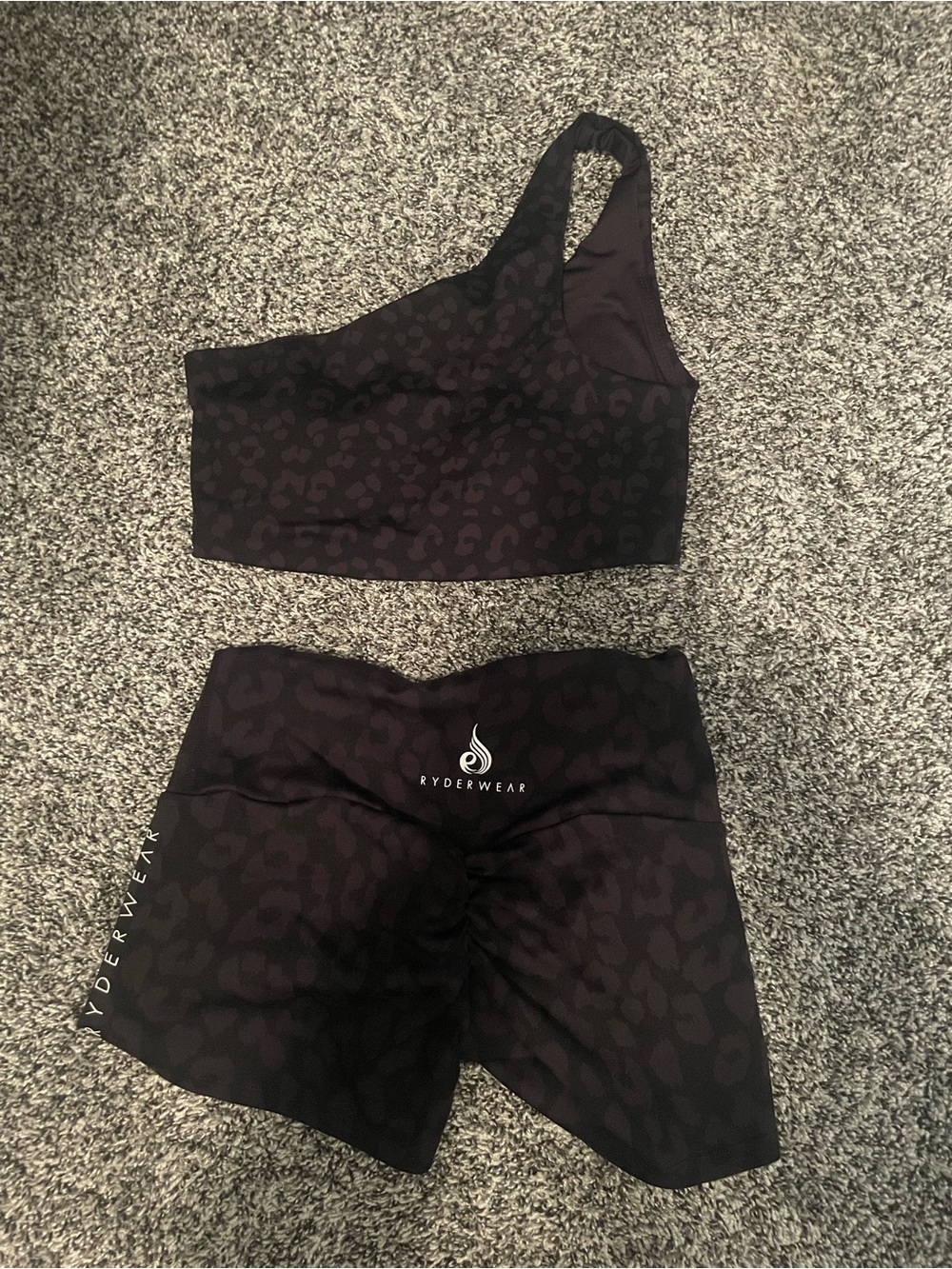 Ryderwear Black Leopard Jacquard Athletic Shorts and Bra Set